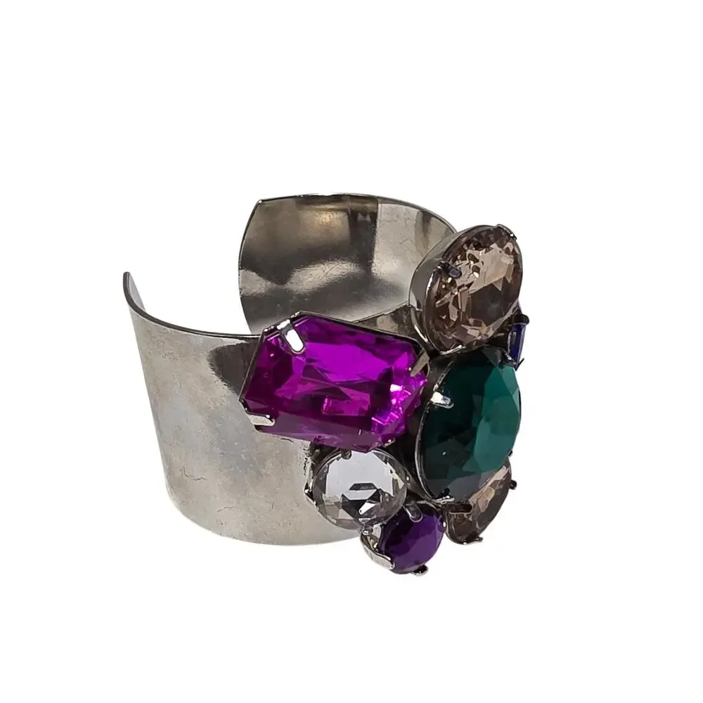 Bejeweled Silver Tone Cuff